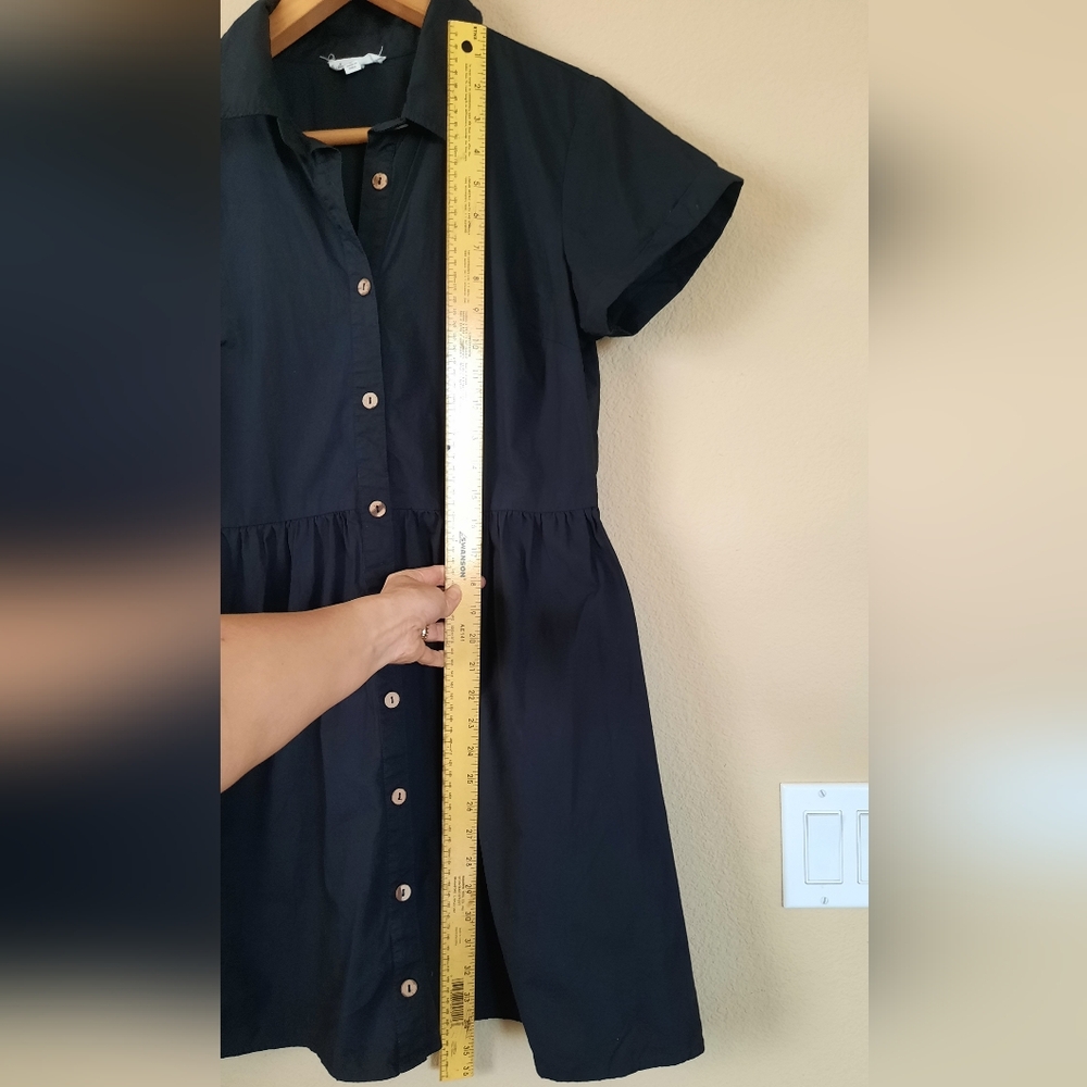 Derek Heart Black Button Up Cotton Dress Minimalist Capsule Timeless - Picture 6 of 7